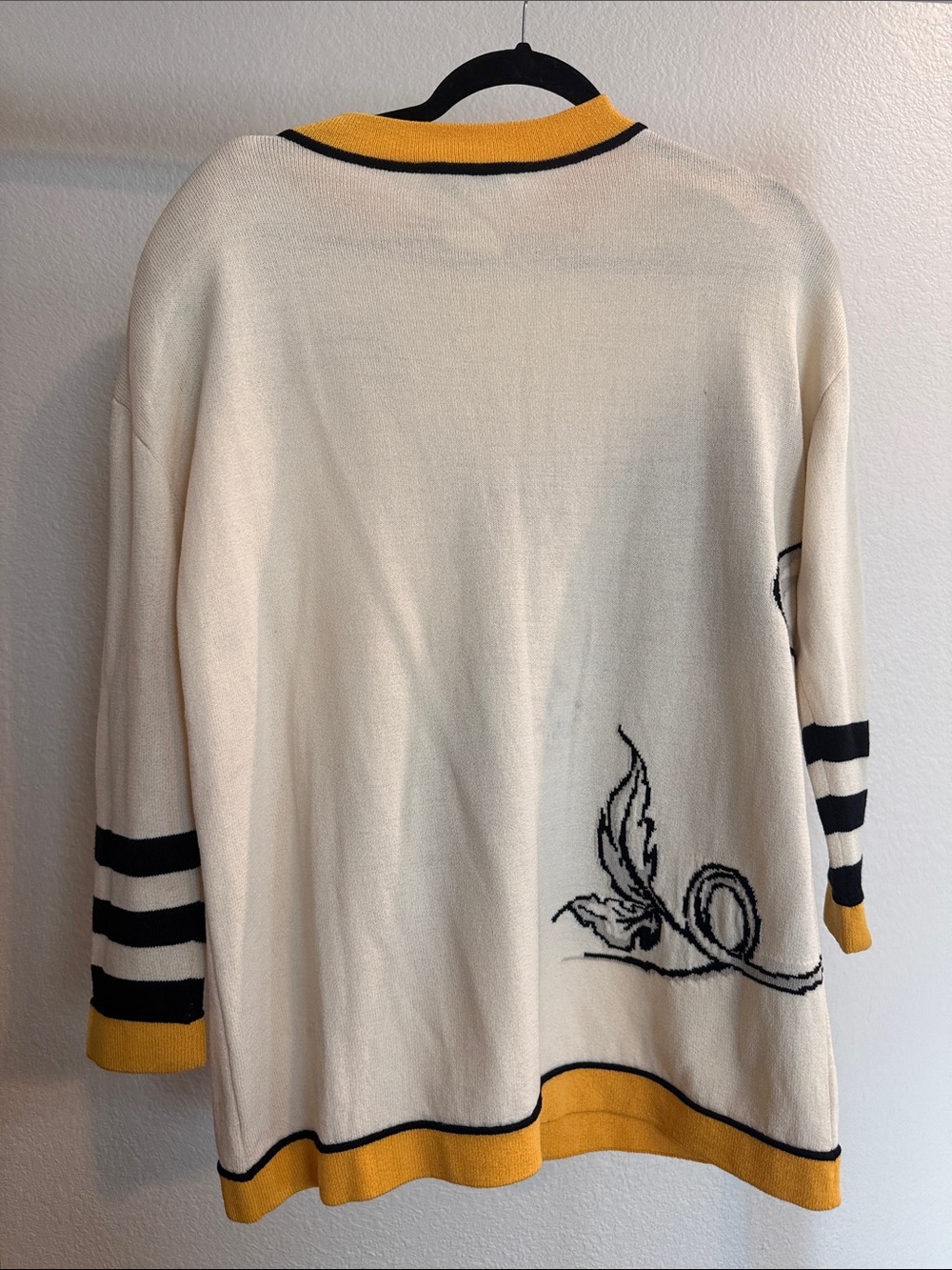 St John Marie Gray vintage Cream Floral-Graphic Knit Sweater bee rare print - Picture 10 of 16